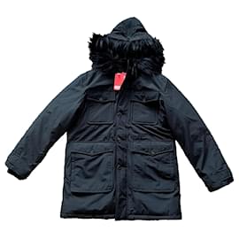 Parka acolchada Diesel W-Jorgy con capucha de pelo sintético suave, Negro, Talla 48 IT