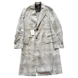 Cappotto in lana a quadri con abbottonatura singola Corneliani, Grigio, Taglia 52 IT
