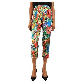Dolce & Gabbana Pantalones de seda con estampado floral multicolor - talla UK 6