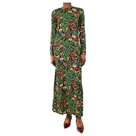Autre Marque Vestido maxi de manga comprida com estampa floral preto e verde - tamanho XS