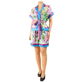 Dolce & Gabbana Conjunto de camisa y pantalones cortos de seda con estampado floral azul - talla UK 10