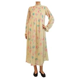 Ganni Vestido midi plisado con estampado floral crema - talla UK 8