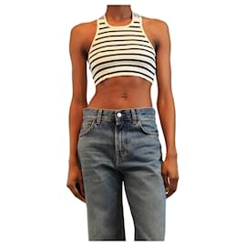 Top corto de canalé deportivo a rayas crema y azul marino - talla S - Céline