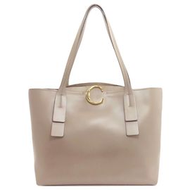 Borsa Tote Chloé C Logo in pelle grigiastra