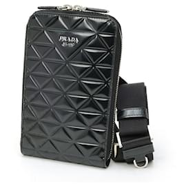 Borsa a tracolla porta telefono in pelle vernice nera Prada