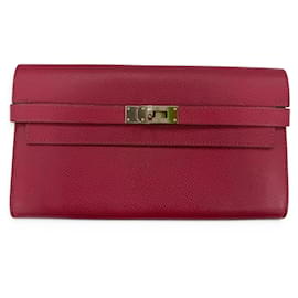 Cartera larga Kelly Hermès en piel Epsom Ruby