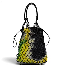 Prada 1BC072 Triangle Logo Leder Mesh Tote Bag