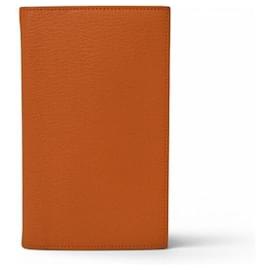 Protège-agenda Hermes en cuir chevre orange - Hermès