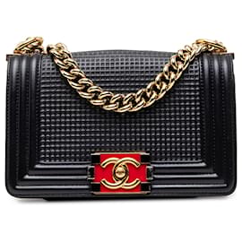 Chanel Blue Small Lambskin Embossed Cube Boy Flap