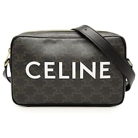 Celine Black Medium Triomphe Coated Canvas Logo Crossbody - Céline