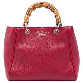 Borsa shopper Gucci Red Mini in pelle di vitello Bamboo