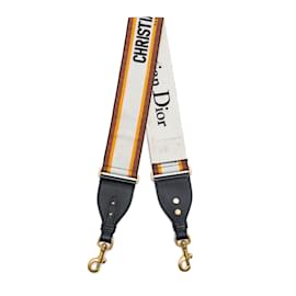 Dior White Embroidered Canvas Bag Strap