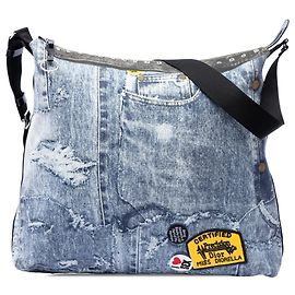 Borsa a tracolla Miss Diorella in tela stampata denim blu di Dior, taglia Large