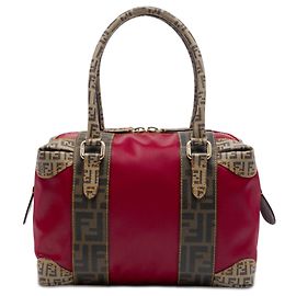Borsa Boston Fendi in tela rivestita rossa con finiture Zucca e materiali misti