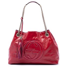 Tote Soho Chain in vernice rosso di medie dimensioni di Gucci