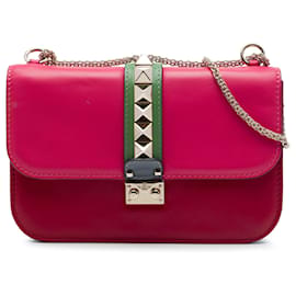 Borsa a tracolla Valentino Red Medium Tricolor Calfskin Rockstud Glam Lock