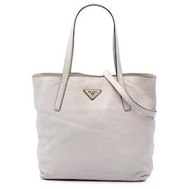 Prada White Vitello Daino Open Convertible Tote
