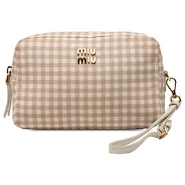 Pochette da polso in nylon Vichy beige Miu Miu