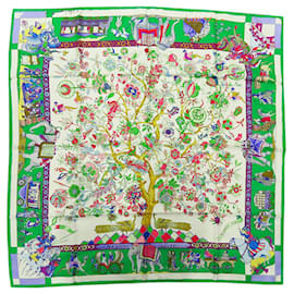Sciarpa in seta Hermès Green Fantaisies Indiennes 90
