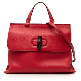 Borsa Gucci Red Medium in pelle di vitello Bamboo Daily