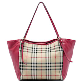 Burberry Canterbury Canvas und Leder Tote in Beige Haymarket Check Small