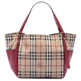Burberry Canterbury Tote aus beschichtetem Canvas mit Haymarket Check und Lederbesatz in Beige, klein