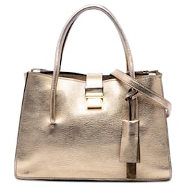 Tote Miu Miu in capra metallizzata oro Madras con chiusura push lock