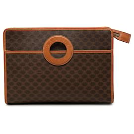 Céline Celine Brown Macadam Coated Canvas Clutch