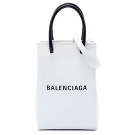 Balenciaga Porta telefono shopping in pelle di vitello bianco con logo