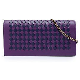 Portafoglio Continental con catena in nappa Intrecciato bicolore viola Bottega Veneta