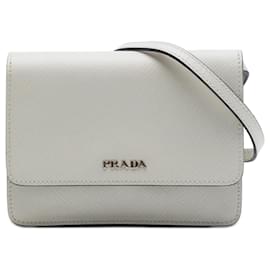 Portafoglio con tracolla in Saffiano bianco Prada