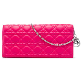 Clutch a tracolla convertibile Lady Dior in agnello rosa cannage