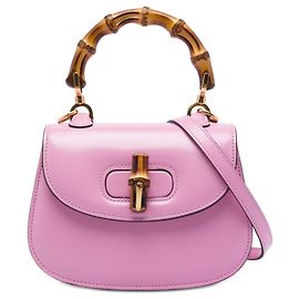 Borsa Gucci Pink Mini Calfskin Web 1947 Bamboo Top Handle in pelle di vitello