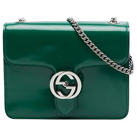 Bolsa transversal Gucci Green Small Patent Interlocking G