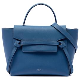 Céline Borsa Belt in pelle di vitello micro granulata blu Celine