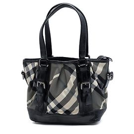 Borsa Satchel Lowry in nylon e vernice con motivo Beat Check grigio Burberry