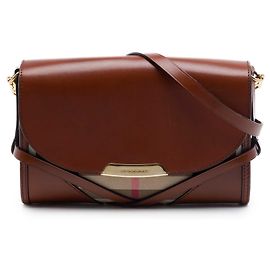 Borsa a tracolla Abbott in pelle marrone e tela House Check di Burberry
