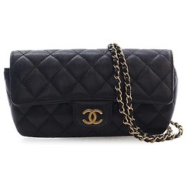 Astuccio per occhiali Chanel Black CC Quilted Caviar con catena