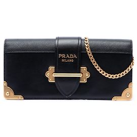 Clutch a catena Cahier in pelle di vitello e Saffiano nero Prada