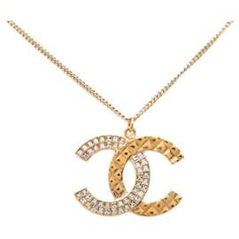 Collana con pendente trapuntato Chanel Gold CC placcato oro e strass
