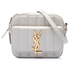 Bolso de cámara Vicky en piel de cordero acolchada blanco Saint Laurent