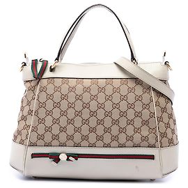 Gucci Beige GG Canvas Web Mayfair Satchel