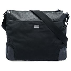 Borsa a tracolla in tela Gucci nera con bordatura Guccissima