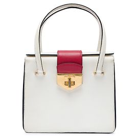 Bolso de mano mini Saffiano blanco con cierre de giro Prada