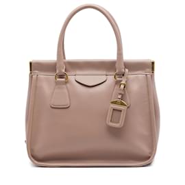 Prada Saffiano Lucido Top Handle Frame Tote in Braun
