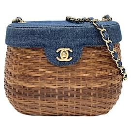 Borsa a tracolla in paglia e denim da donna Chanel