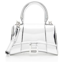 Balenciaga Borsa Hourglass XS in pelle di vitello metallizzata con manico superiore