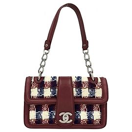 Borsa a tracolla Chanel in tweed rosso e pelle
