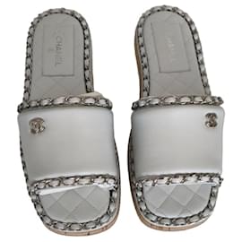 Chanel Mule in Pelle Bianca con Catena