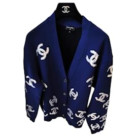 Chanel Kaschmir-Cardigan Marineblau CC-Logo